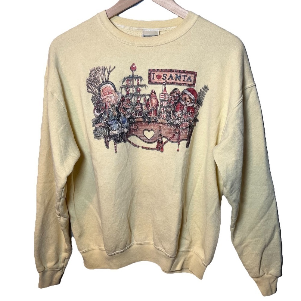 Vintage Lee Cotton Blend Christmas Sweatshirt size M Old Time Santa Crewneck